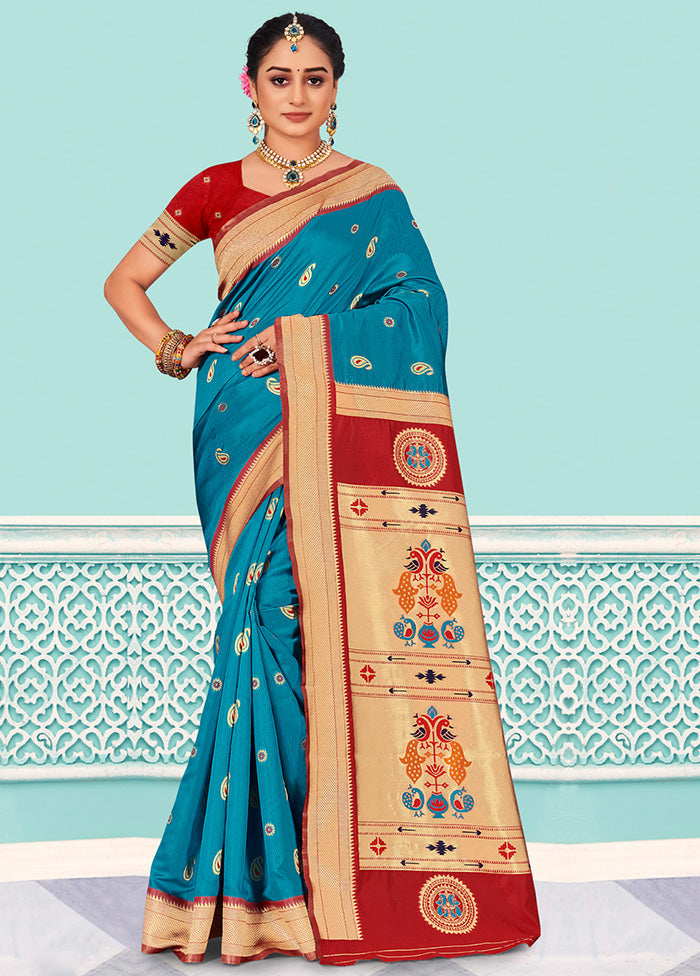 Sky Blue Spun Silk Saree With Blouse Piece - Indian Silk House Agencies