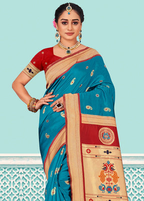 Sky Blue Spun Silk Saree With Blouse Piece - Indian Silk House Agencies