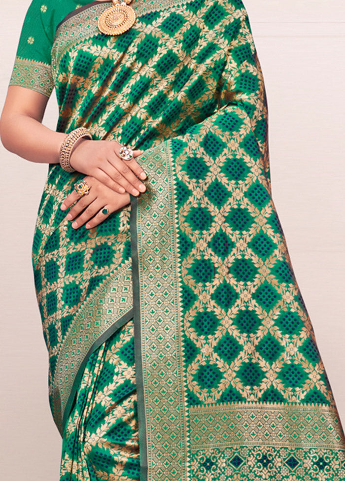 Green Spun Silk Saree With Blouse Piece - Indian Silk House Agencies