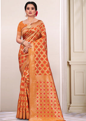 Orange Spun Silk Saree With Blouse Piece - Indian Silk House Agencies