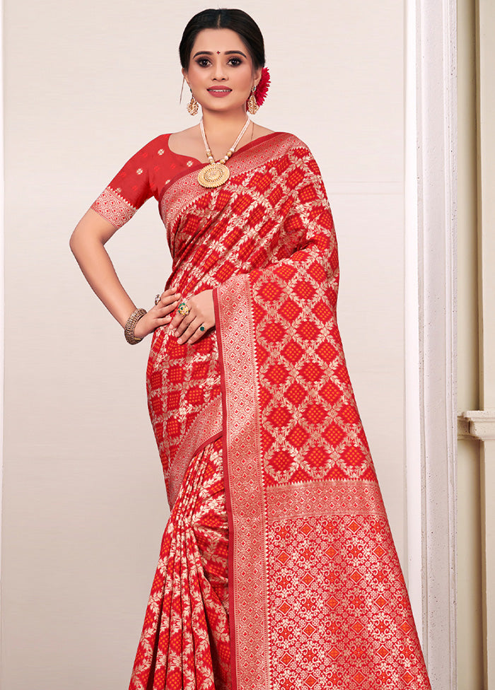 Red Spun Silk Saree With Blouse Piece - Indian Silk House Agencies