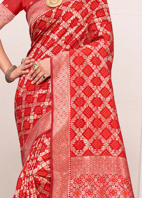 Red Spun Silk Saree With Blouse Piece - Indian Silk House Agencies