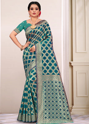 Sea Green Spun Silk Saree With Blouse Piece - Indian Silk House Agencies