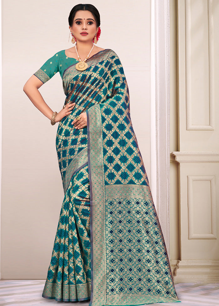 Sea Green Spun Silk Saree With Blouse Piece