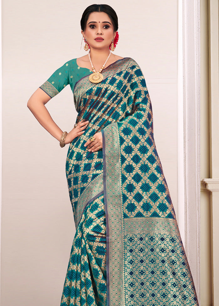 Sea Green Spun Silk Saree With Blouse Piece