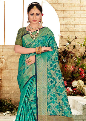 Sea Green Spun Silk Saree With Blouse Piece - Indian Silk House Agencies