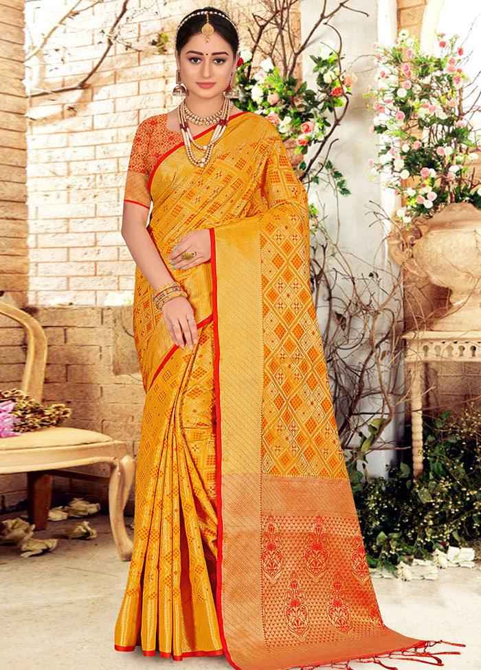 Yellow Spun Silk Saree With Blouse Piece - Indian Silk House Agencies