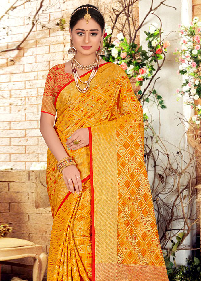 Yellow Spun Silk Saree With Blouse Piece - Indian Silk House Agencies