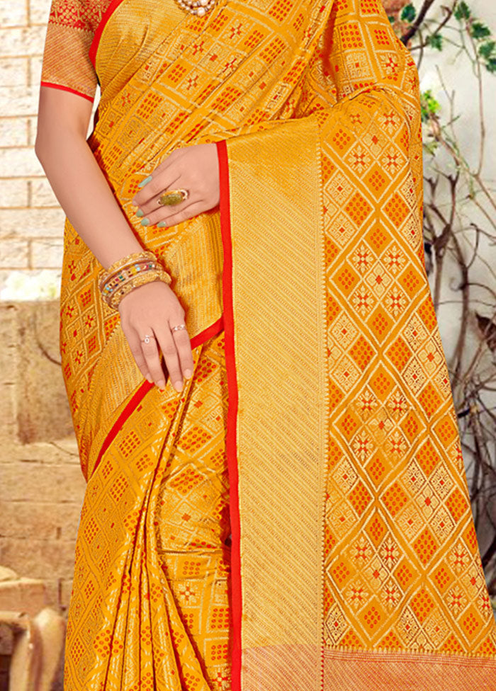 Yellow Spun Silk Saree With Blouse Piece - Indian Silk House Agencies