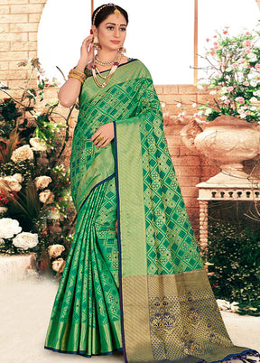 Dark Green Spun Silk Saree With Blouse Piece - Indian Silk House Agencies