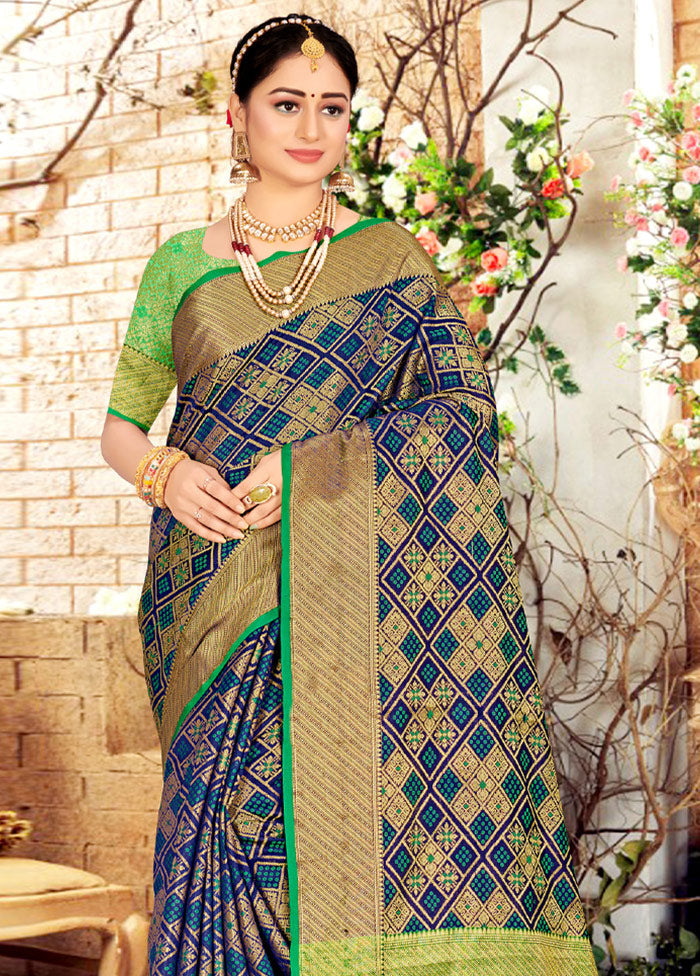 Navy Blue Spun Silk Saree With Blouse Piece - Indian Silk House Agencies