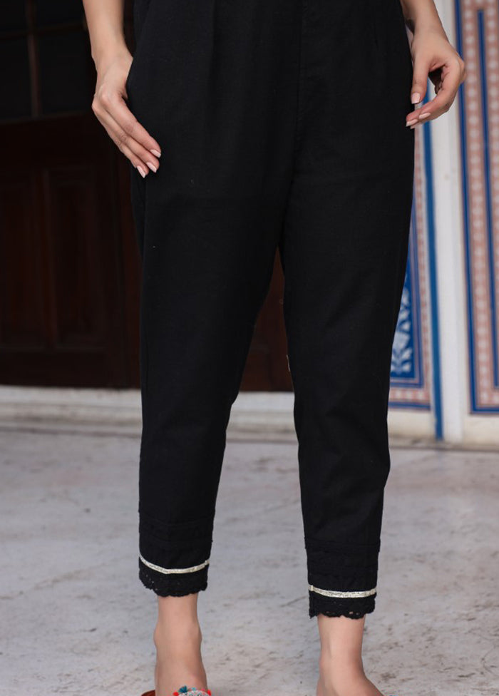 Black Cotton Casual Pant