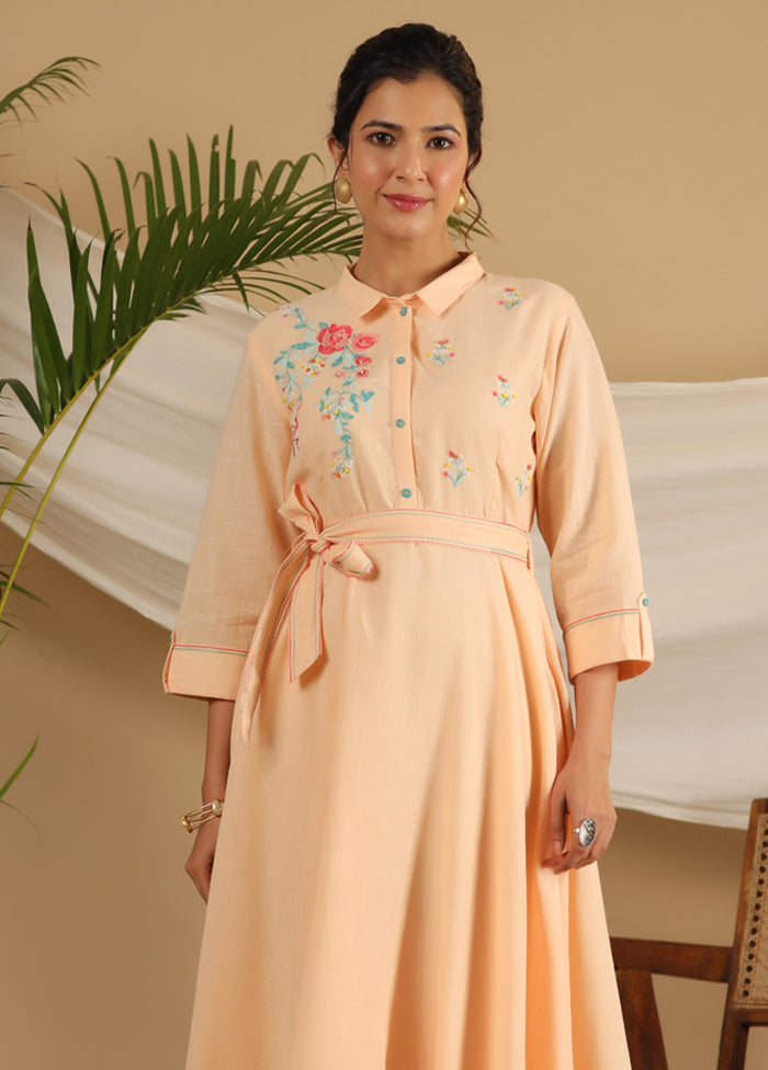 Peach Readymade Cotton Indian Dress