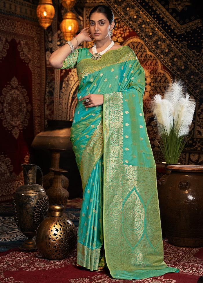 Green Banarasi Silk Saree With Blouse Piece