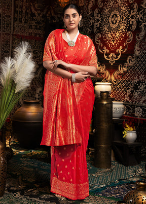 Red Banarasi Silk Saree With Blouse Piece