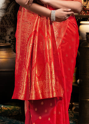 Red Banarasi Silk Saree With Blouse Piece