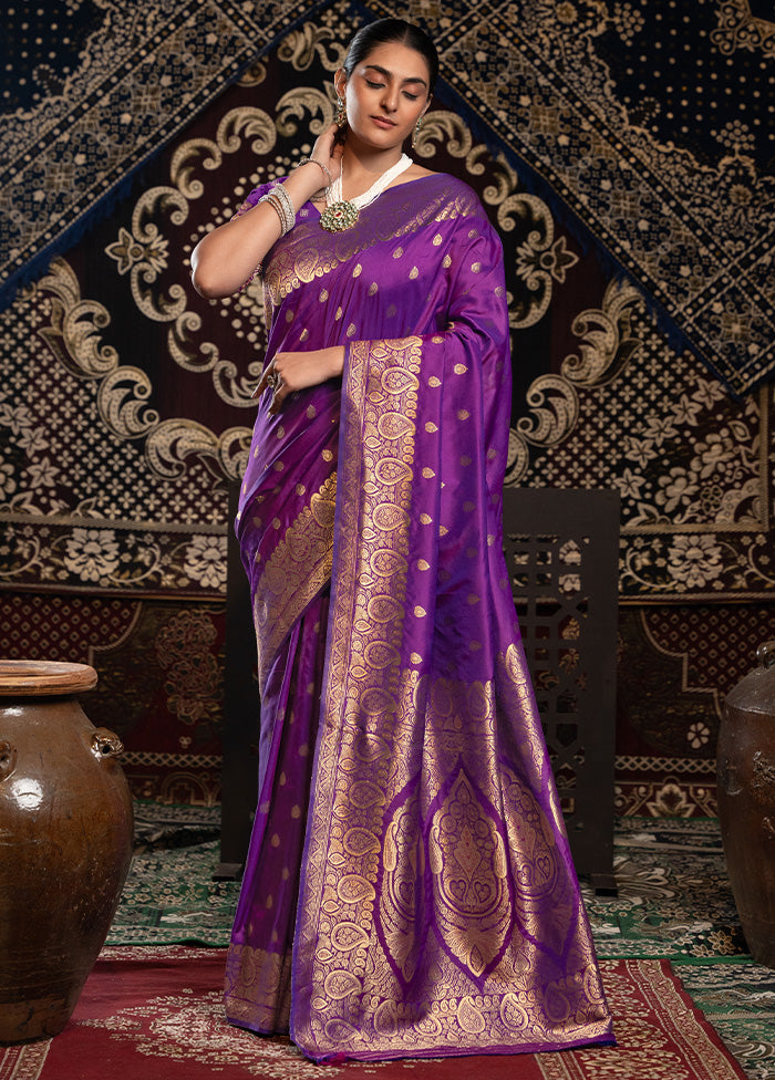 Violet Banarasi Silk Saree With Blouse Piece