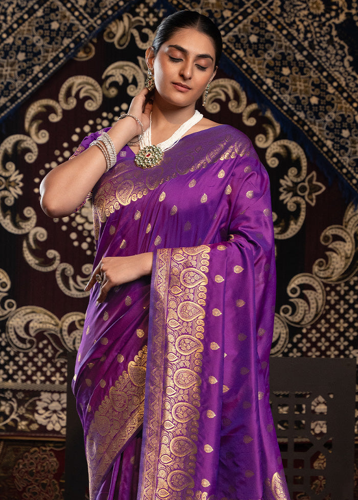 Violet Banarasi Silk Saree With Blouse Piece