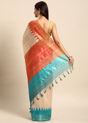 Firoza Tussar Silk Saree With Blouse Piece