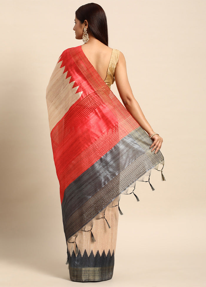 Grey Tussar Silk Saree With Blouse Piece