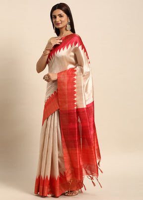 Orange Tussar Silk Saree With Blouse Piece