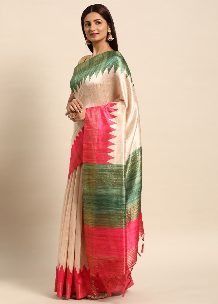 Pink Tussar Silk Saree With Blouse Piece