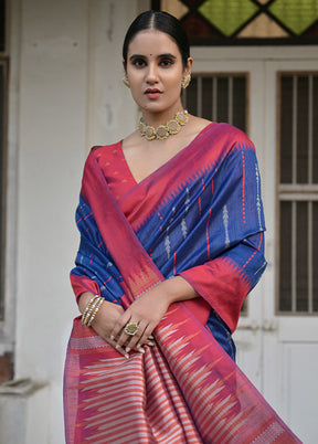 Blue Dupion Silk Saree With Blouse Piece