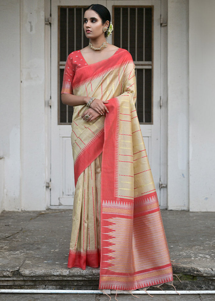 Chiku Dupion Silk Saree With Blouse Piece