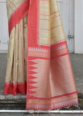 Chiku Dupion Silk Saree With Blouse Piece