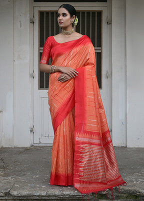 Orange Dupion Silk Saree With Blouse Piece