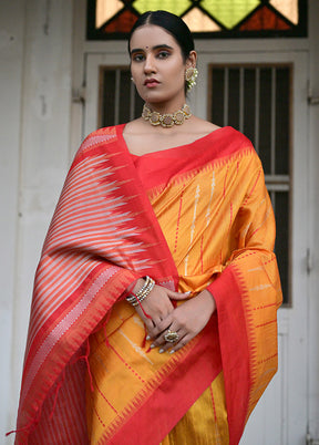 Yellow Dupion Silk Saree With Blouse Piece