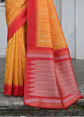 Yellow Dupion Silk Saree With Blouse Piece