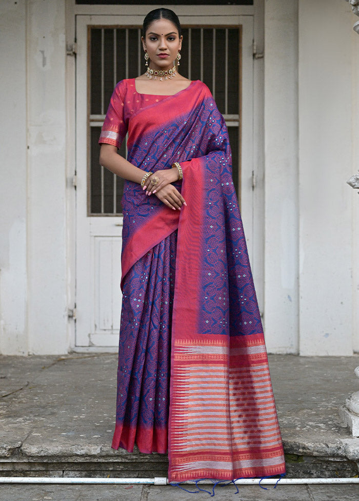 Blue Dupion Silk Saree With Blouse Piece