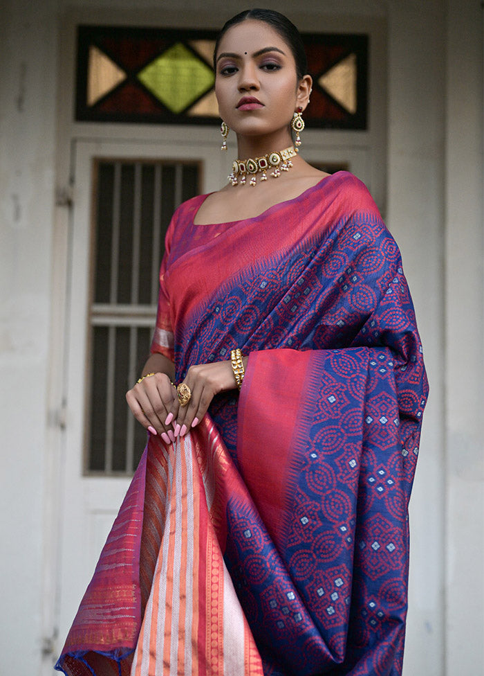 Blue Dupion Silk Saree With Blouse Piece