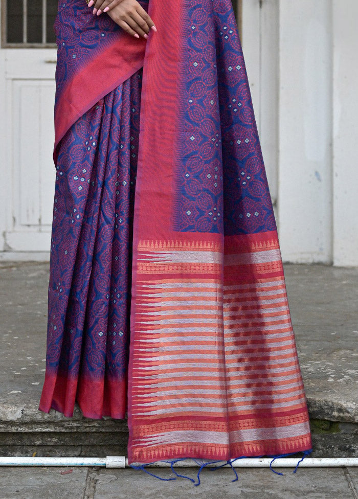 Blue Dupion Silk Saree With Blouse Piece