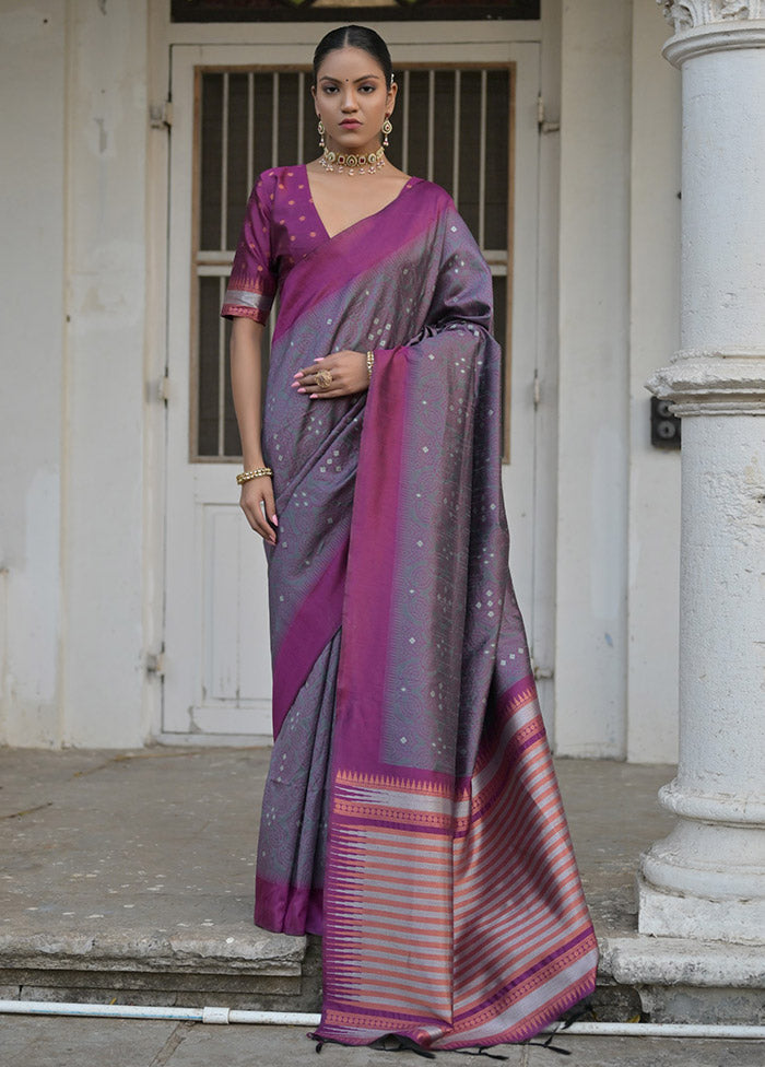 Grey Dupion Silk Saree With Blouse Piece