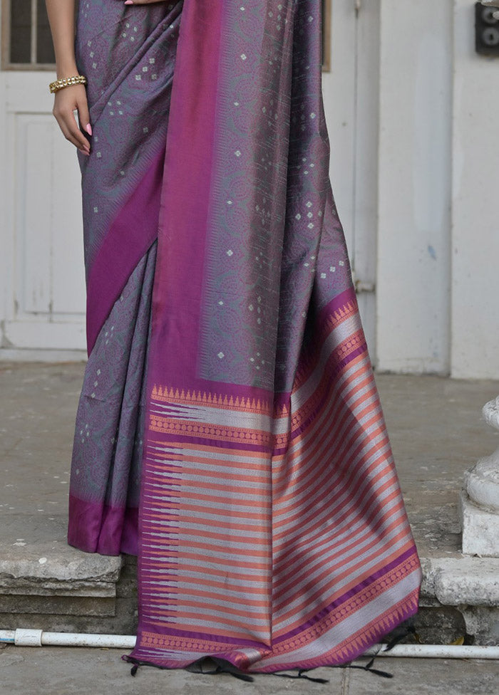 Grey Dupion Silk Saree With Blouse Piece