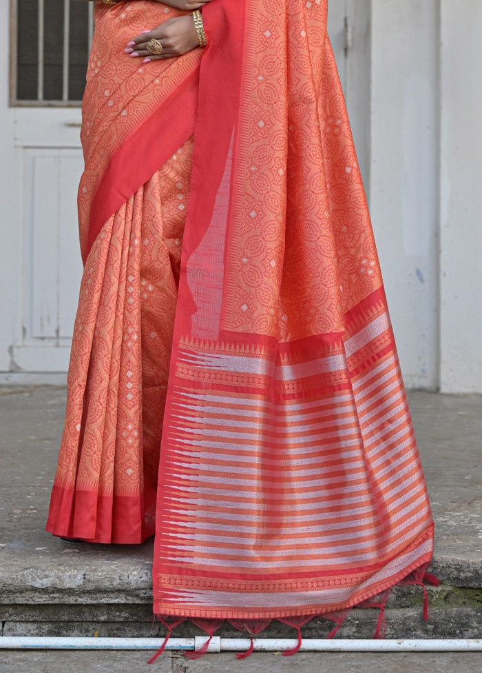 Orange Dupion Silk Saree With Blouse Piece