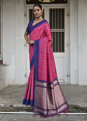 Pink Dupion Silk Saree With Blouse Piece