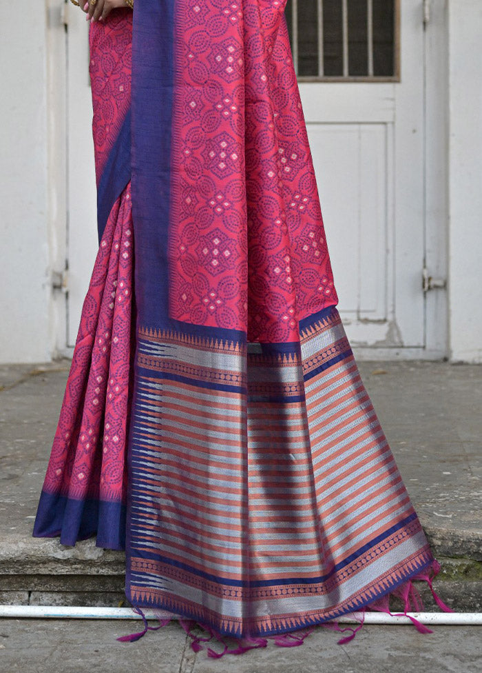 Pink Dupion Silk Saree With Blouse Piece