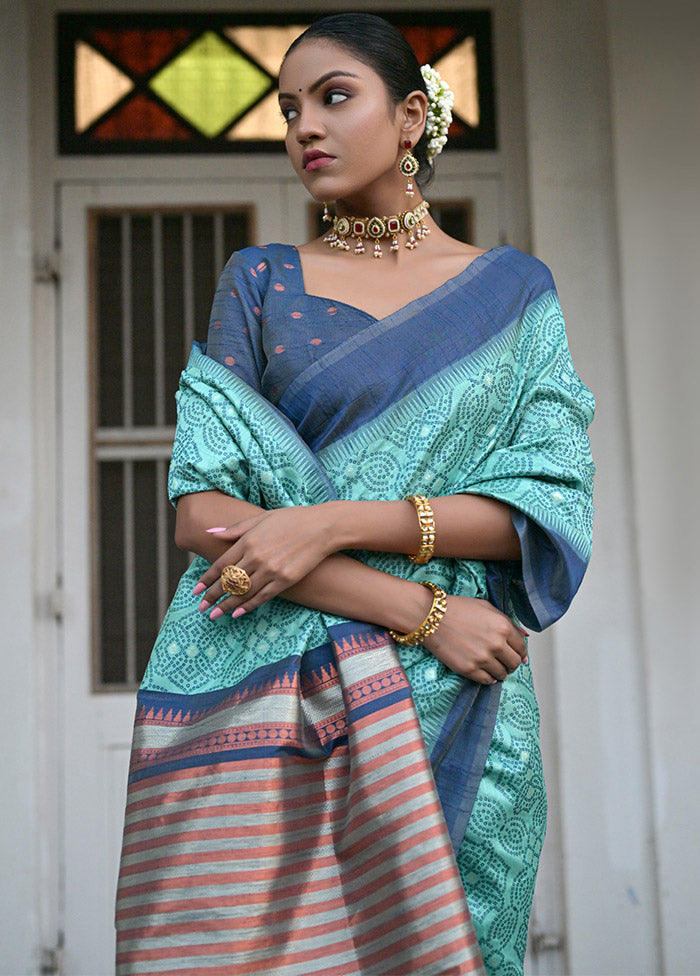 Sea Green Dupion Silk Saree With Blouse Piece