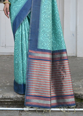 Sea Green Dupion Silk Saree With Blouse Piece