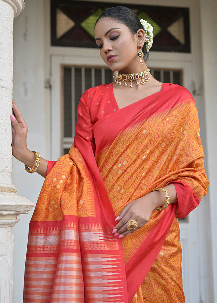 Yellow Dupion Silk Saree With Blouse Piece