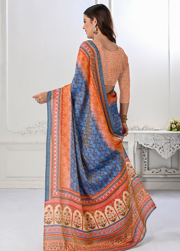 Blue Dupion Silk Saree With Blouse Piece - Indian Silk House Agencies