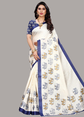 White Spun Silk Woven Saree With Blouse Piece - Indian Silk House Agencies