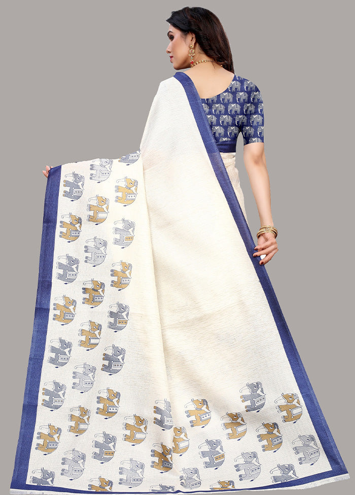 White Spun Silk Woven Saree With Blouse Piece - Indian Silk House Agencies