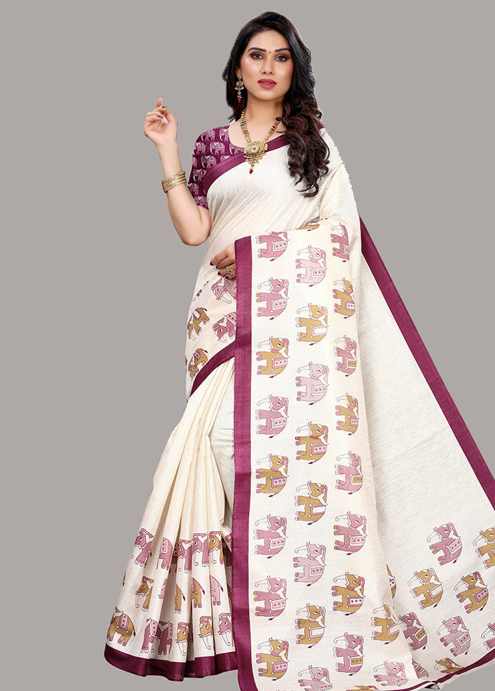 White Spun Silk Woven Saree With Blouse Piece - Indian Silk House Agencies