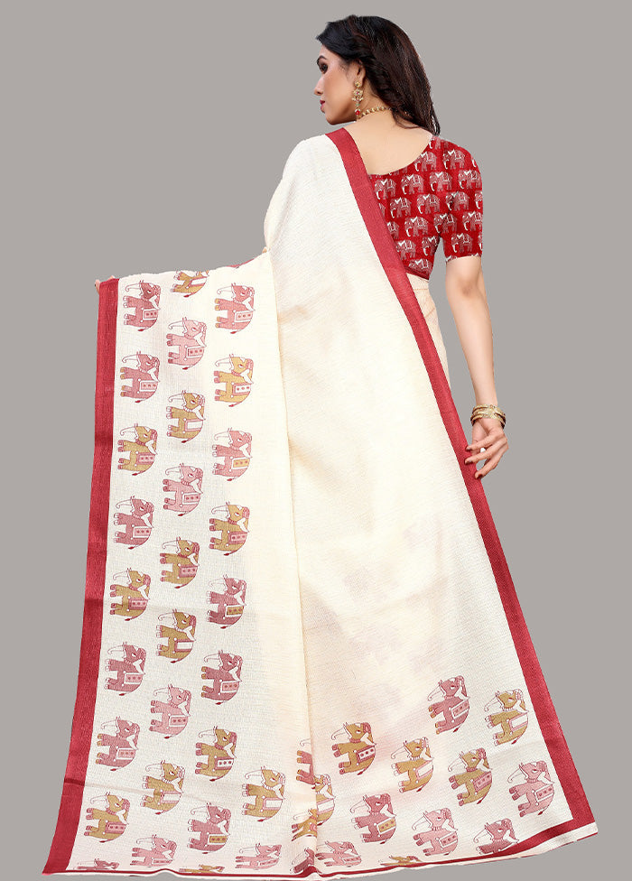 White Spun Silk Woven Saree With Blouse Piece - Indian Silk House Agencies