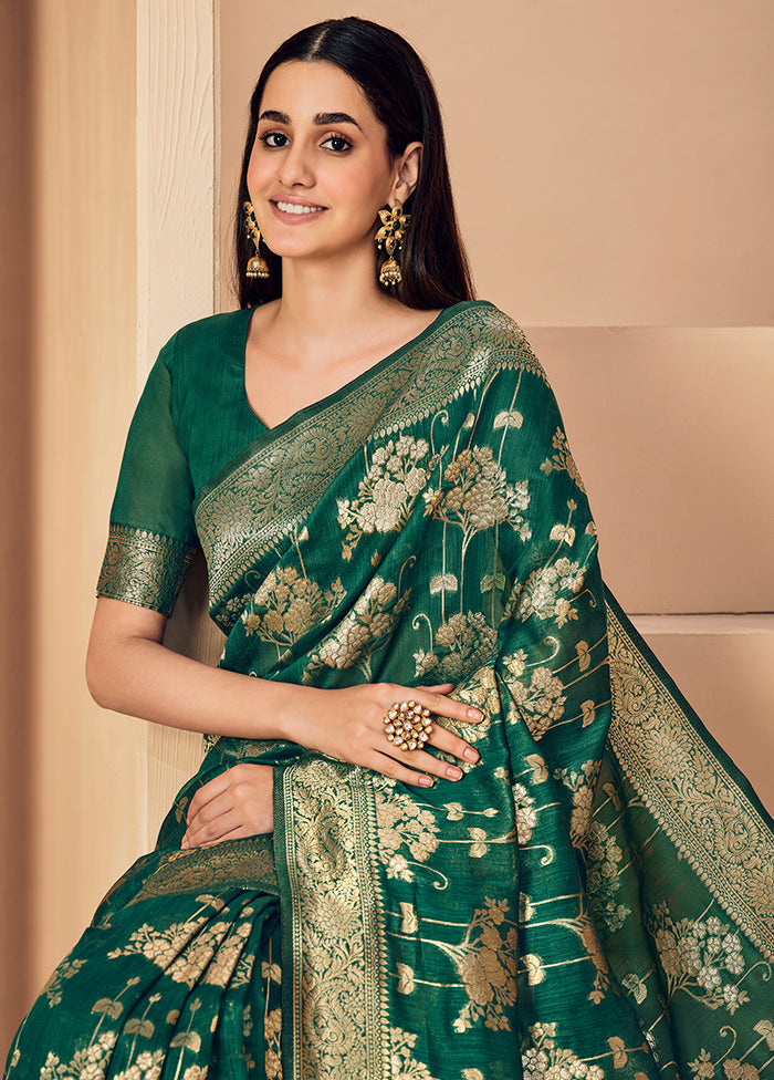 Dark Green Spun Silk Saree With Blouse Piece - Indian Silk House Agencies