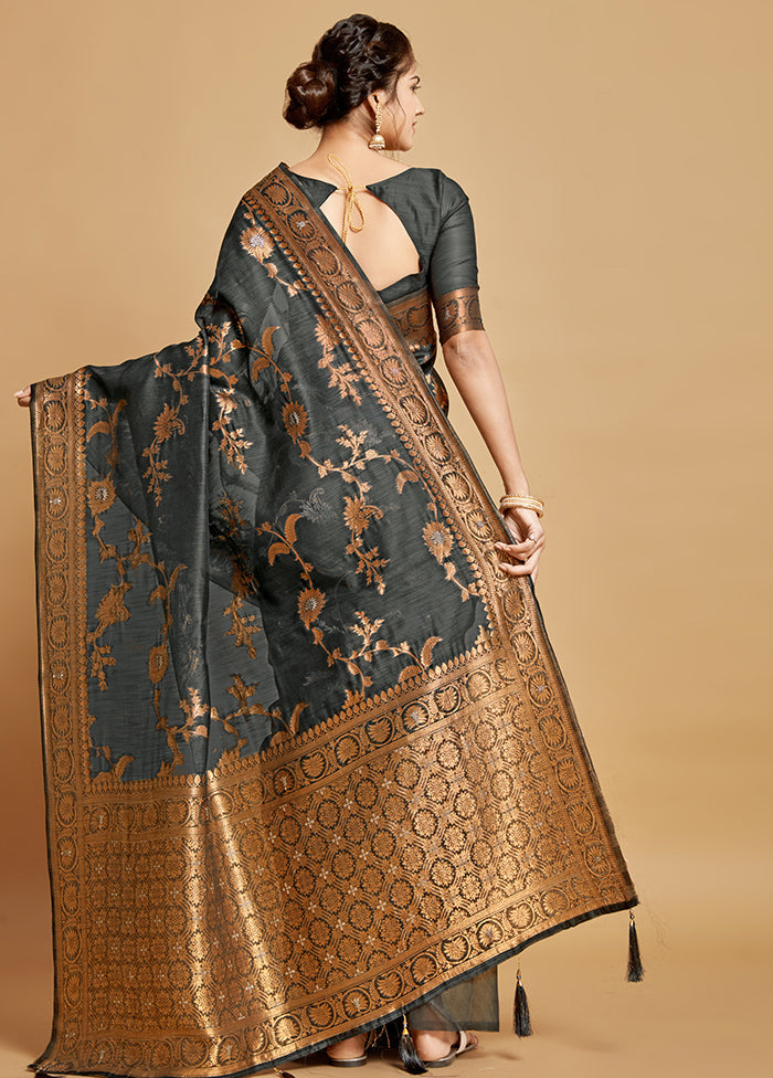 Grey Spun Silk Saree With Blouse Piece - Indian Silk House Agencies